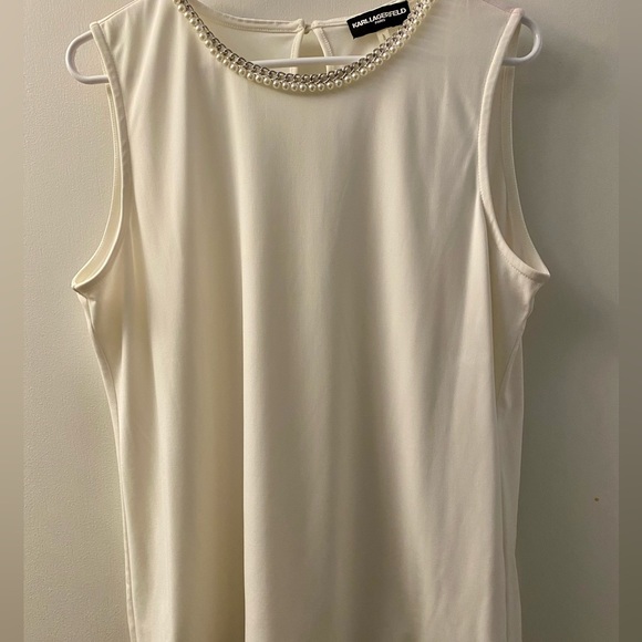 Karl Lagerfeld white sleeveless top with pearl and chain embellishment - Picture 1 of 4